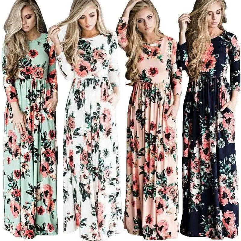 Long Sleeve Printed Floral Dress-1