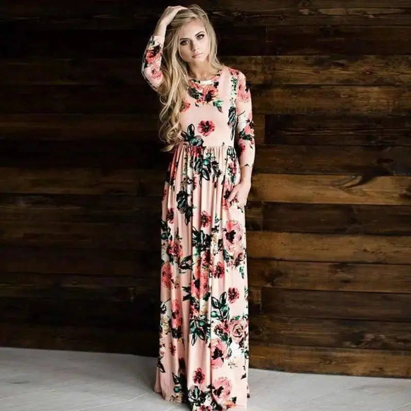 LOVEMI - Long Sleeve Printed Floral Dress