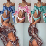 Long sleeve three piece leopard print bikini-1