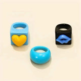 3pcs Korean geometric resin ring ins net red new acrylic-Multi-7