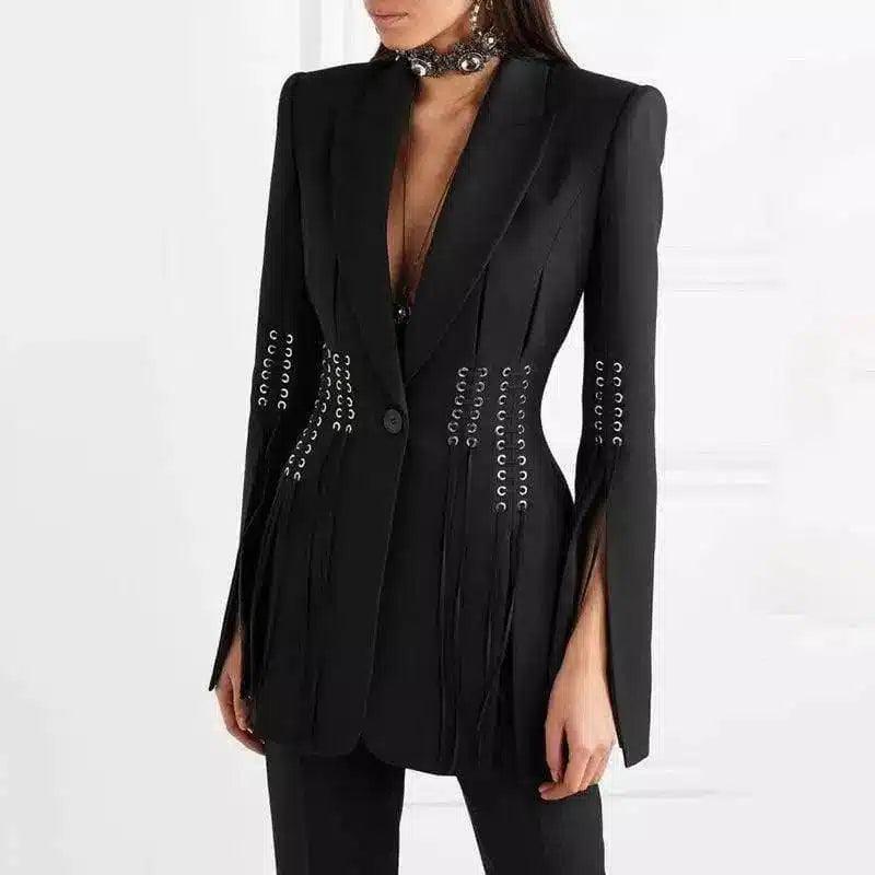 Women's Tailored Blazer with Grommet Accents-1