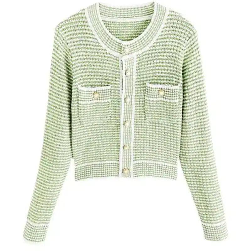 Knit Button-Up Cardigan with Pockets-Green-1