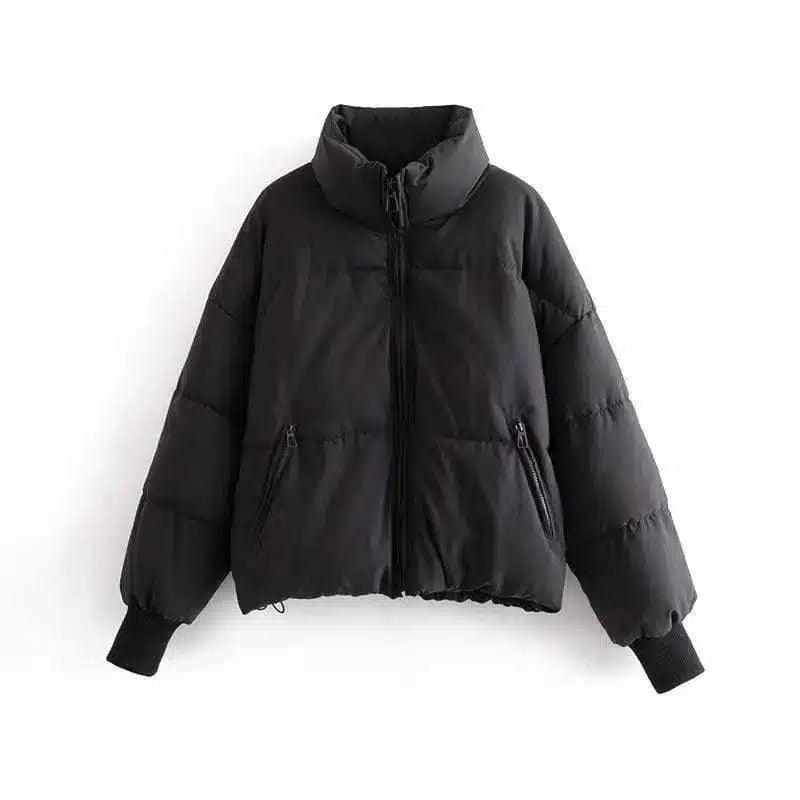 Autumn and Winter Casual Loose Bread Coat Cotton Jacket-Black-2