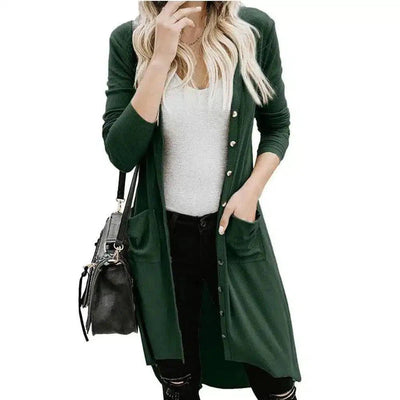 Women's Long Sleeve Open Front Cardigan-Green-2