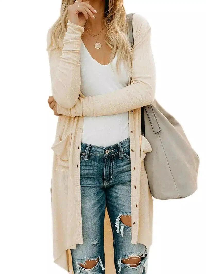 Women's Long Sleeve Open Front Cardigan-Apricot-9