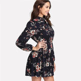 Autumn Floral Women Dresses Multicolor Elegant Long Sleeve-4