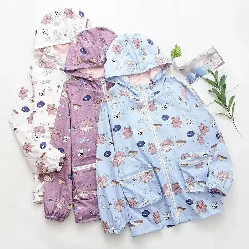 Kids' Hooded Raincoat with Cartoon Print-1