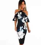 Bodycon Dress Halter Off Shoulder Robe Elegant Summer-Darkblue-21