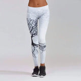 Branch Print Hip High Waist Sports Leggings-White-1