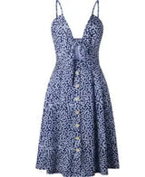 Buttoned Bow Back Strap Dress-Blue-32