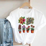 Floral Potted Plants Printed T-Shirt for Casual Wear-1style-1