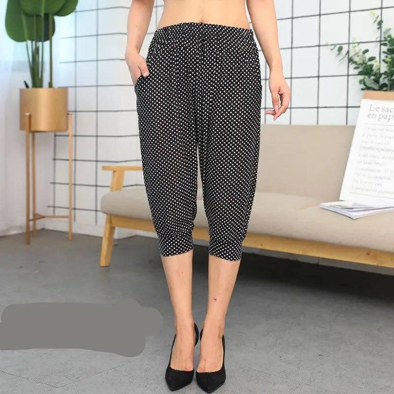 Cage pants printed large size thin ice silk elastic waist-9 STYLE-10