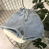 Calyx elastic waist denim shorts female summer high waist-17