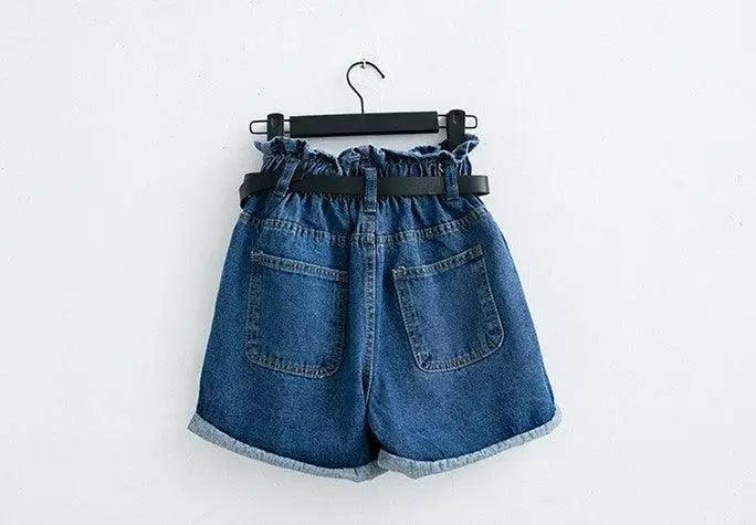 Calyx elastic waist denim shorts female summer high waist-NavyBlue-47