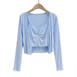 Women's Lightweight Knit Cardigan Sweater-Blue-1