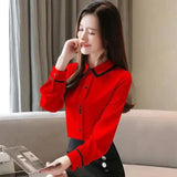 Woman's Long-Sleeve Button-Up Shirt-Red-1