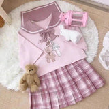 Girls' Cute Hoodie & Plaid Skirt Set-2 suit-2