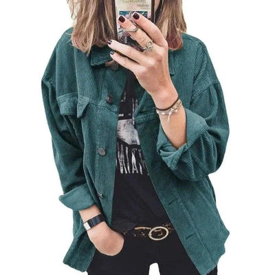 Chic Women's Corduroy Jacket-Green-4