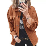 LOVEMI - Lovemi - Corduroy Jacket Shirt Lapel Long Sleeve Loose