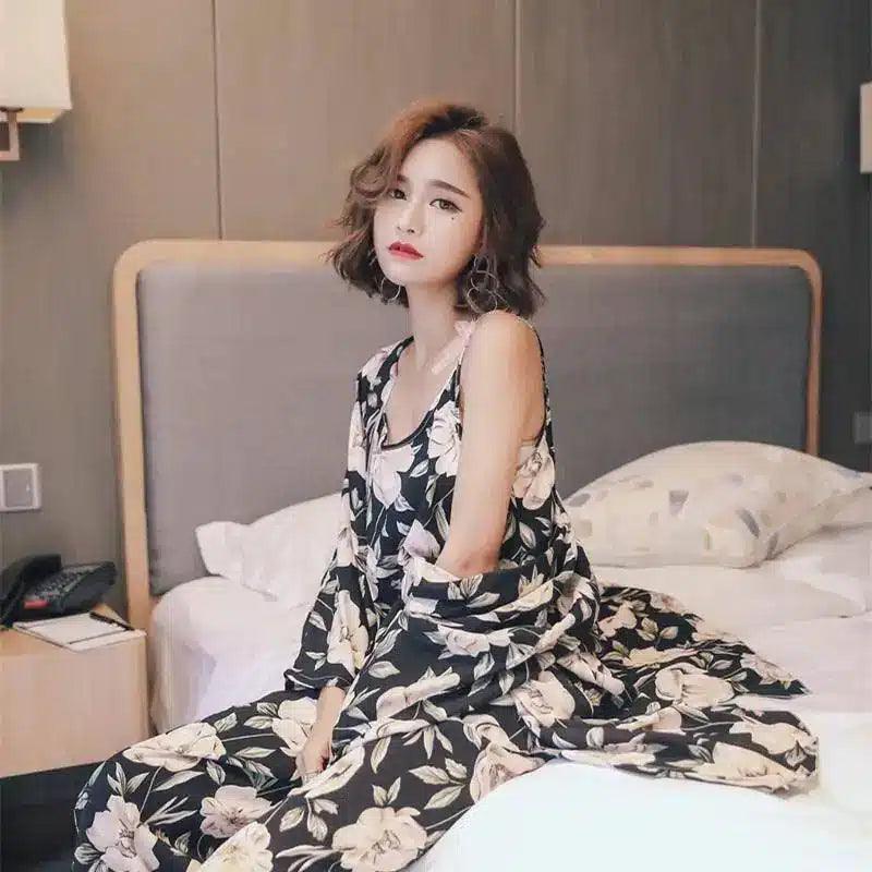 Floral Print Women's Kimono Robe Set-E-5