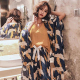 Floral Print Women's Kimono Robe Set-G-7