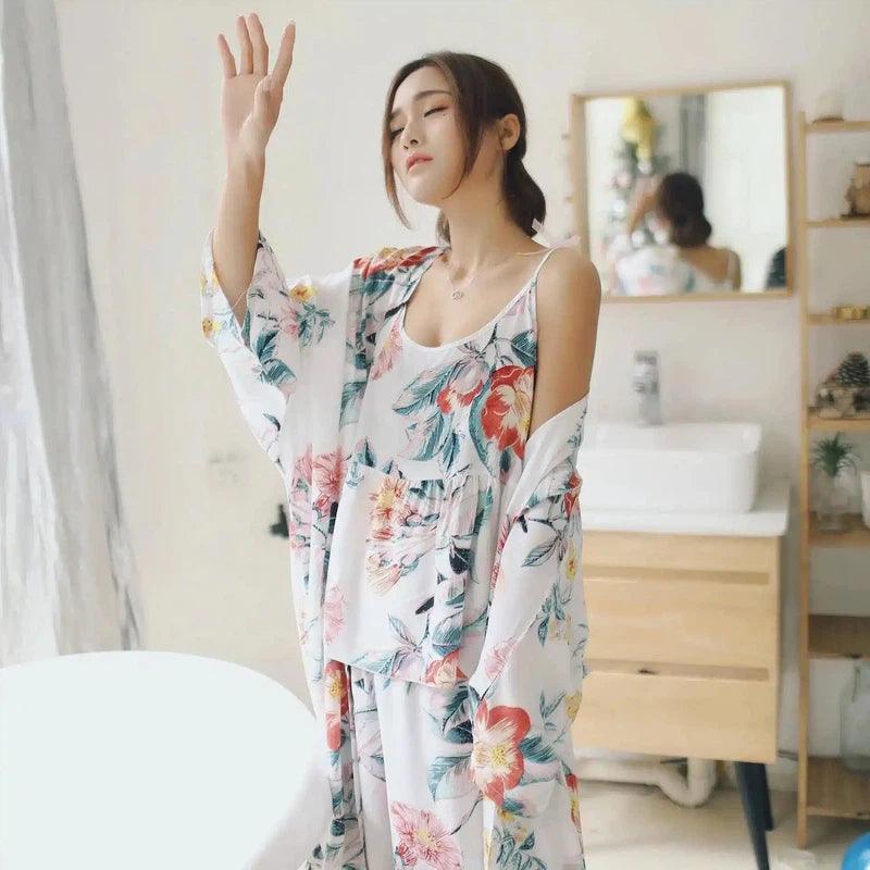 LOVEMI - Lovemi - Cotton Silk Three-piece Pajamas Comfortable