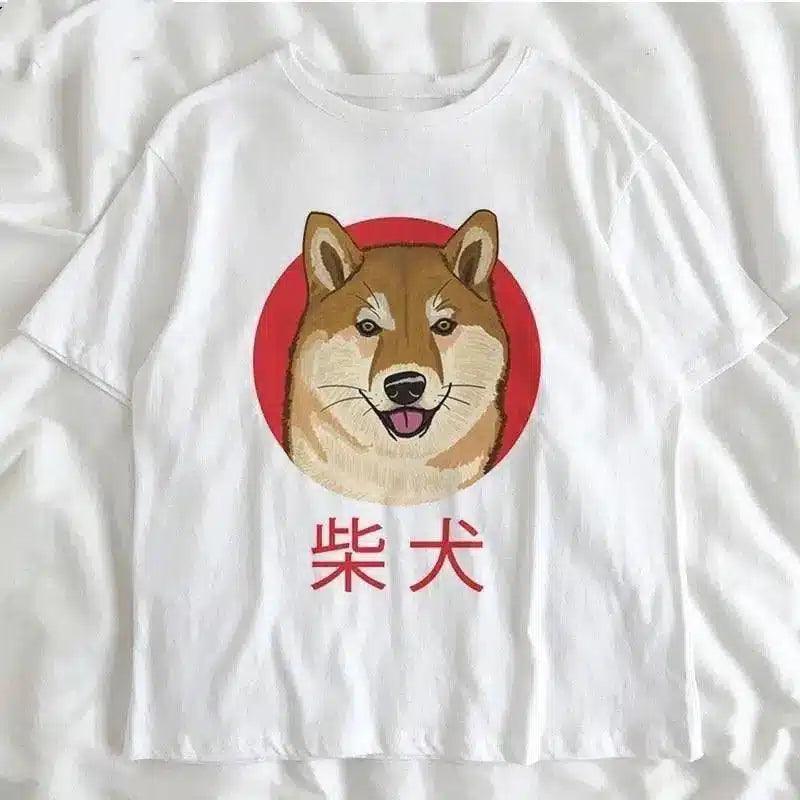 Cartoon Dog Print Casual T-Shirt Unisex-4White-12