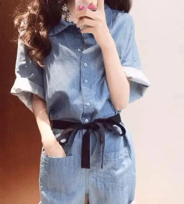 Denim Short Sleeve Jumpsuit-3