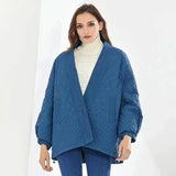 Women's Quilted Button-Up Knit Cardigan-Blue-2