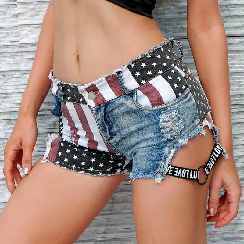 Distressed US Flag Denim Shorts-2