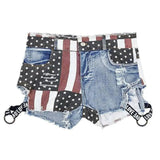 Distressed US Flag Denim Shorts-Blue-8