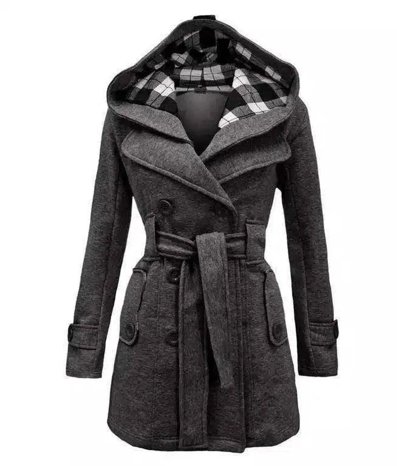 Double-breasted mid-length coat-Gray-3