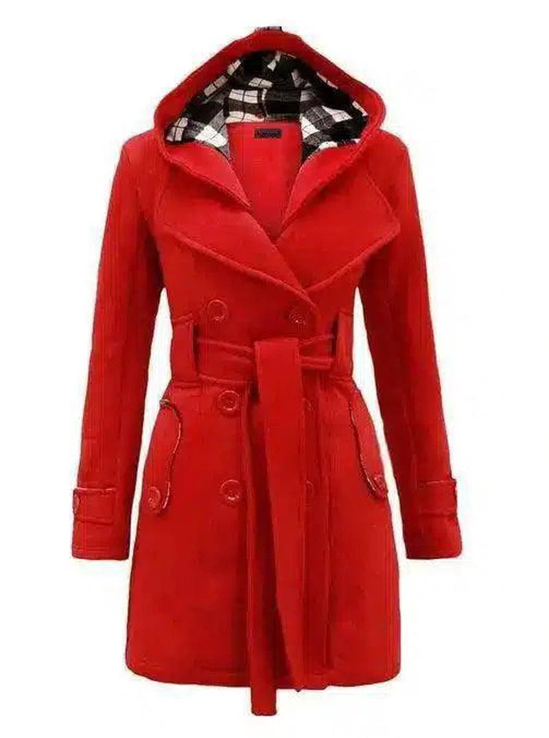 Double-breasted mid-length coat-Red-4