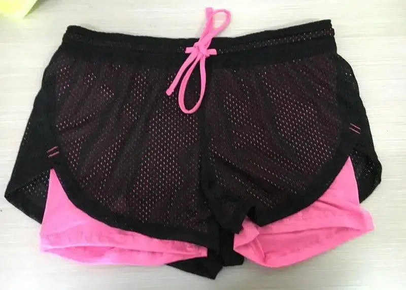 Double Layered Yoga Shorts-Pink-17