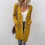 Women's Cable Knit Long Cardigan with Buttons-Yellow-2