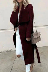 Elegant and stylish trench coat-Wine Red-3