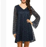 Elegant lace dress summer V-neck large size dress-darkblue-26