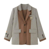 Fashion Single-breasted Stitching Small Suit Jacket-Khaki-1