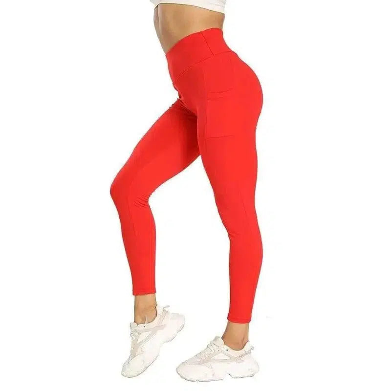 Fashion Stitching High Waist Yoga Pants-Red-7