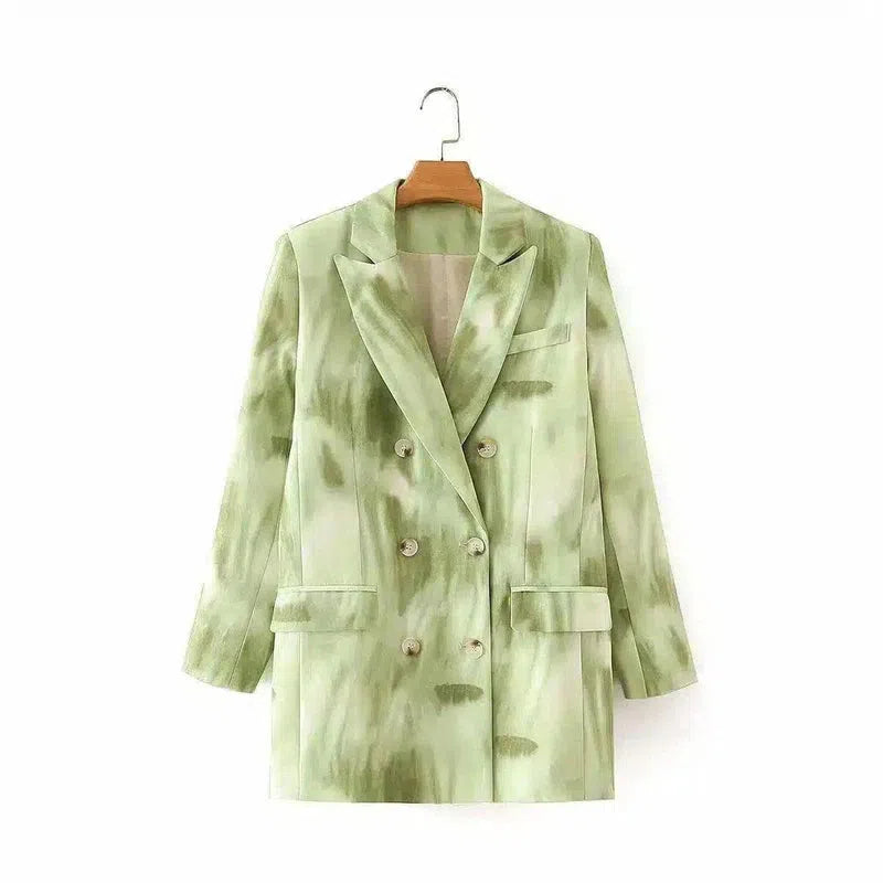 Womens Tailored Fit Cloud Print Blazer-Green-3