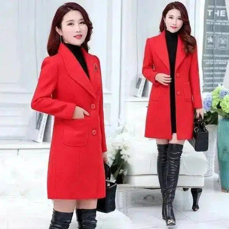 Fashionable woolen coat-Red-2