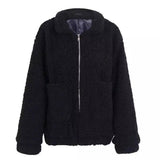 Faux lambswool oversized jacket coat Winter black warm-Black-6