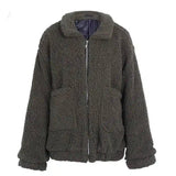 Faux lambswool oversized jacket coat Winter black warm-Green-7