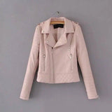 Women's Faux Leather Biker Jacket-Pink-3