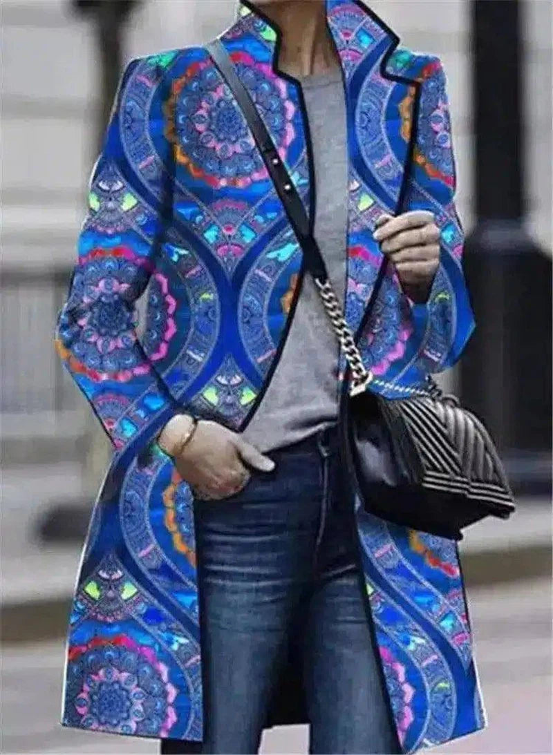 LOVEMI - Lovemi - Female small printed long sleeve coat lapel