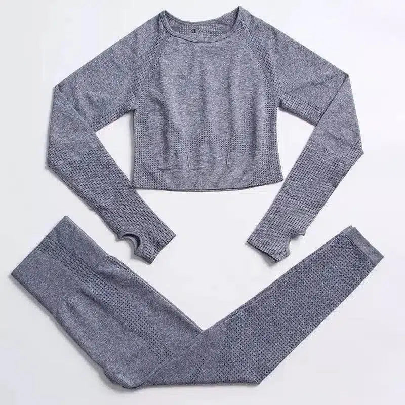 Women's Activewear Set - Gym Top & Leggings-Grey-10