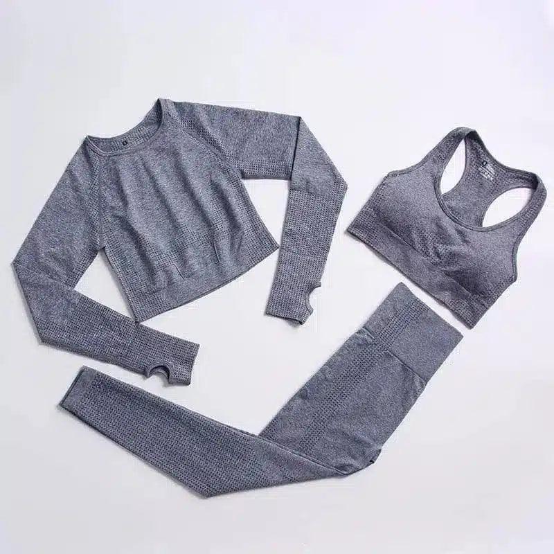 Women's Activewear Set - Gym Top & Leggings-Grey-9