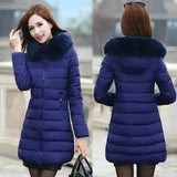 Fur collar mid-length thick down cotton-Royal Blue-4