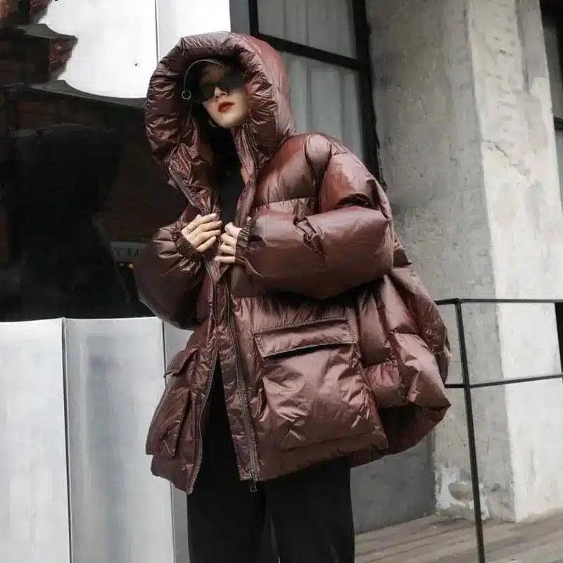 Oversized Puffer Jacket for Winter Warmth-Coffee-2