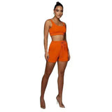 Women's Crop Top and Shorts Set-Orange-6